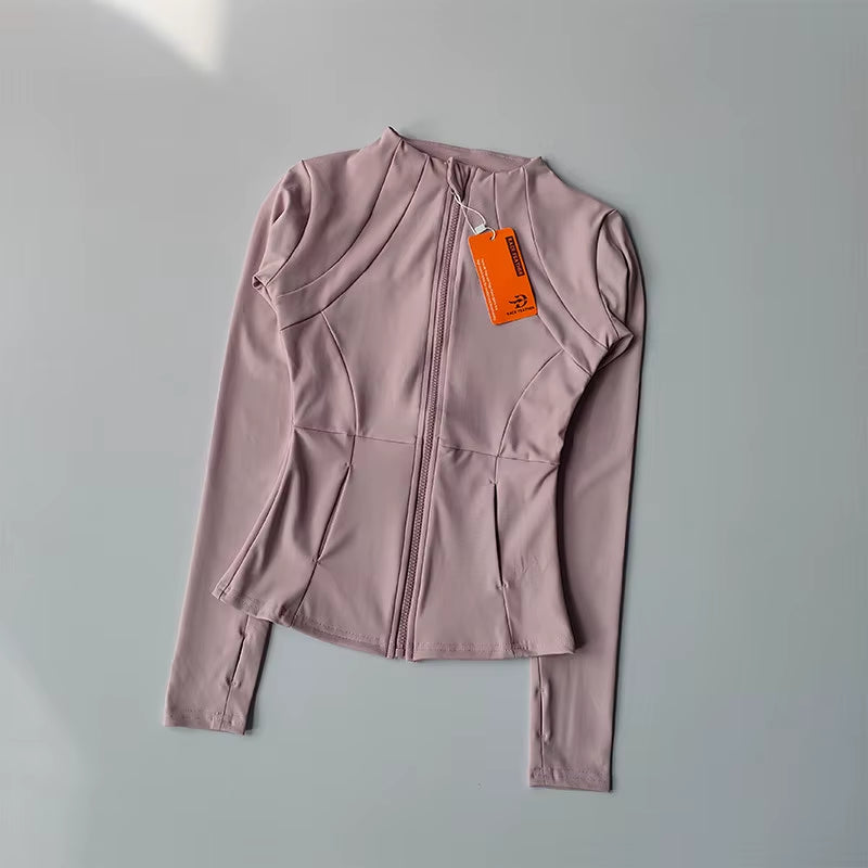 Outdoor Sports Long Sleeved Women Slim Yoga Clothes Quick Dry Zipper Cardigan Stand up Collar Jacket Running Fitness Jacket Top