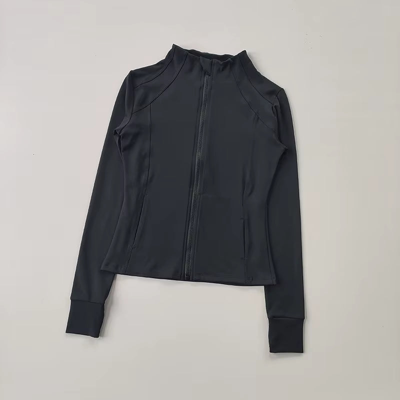 Outdoor Sports Long Sleeved Women Slim Yoga Clothes Quick Dry Zipper Cardigan Stand up Collar Jacket Running Fitness Jacket Top