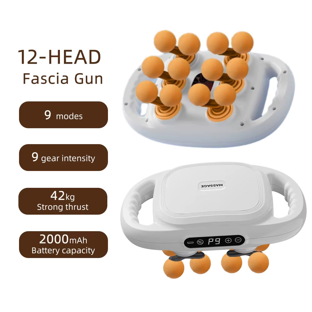 12-Head Fascia Gun High-Frequency Vibration Body Massage Gun Back and Waist Massager Neck Shoulder Massager Muscle Masajeador