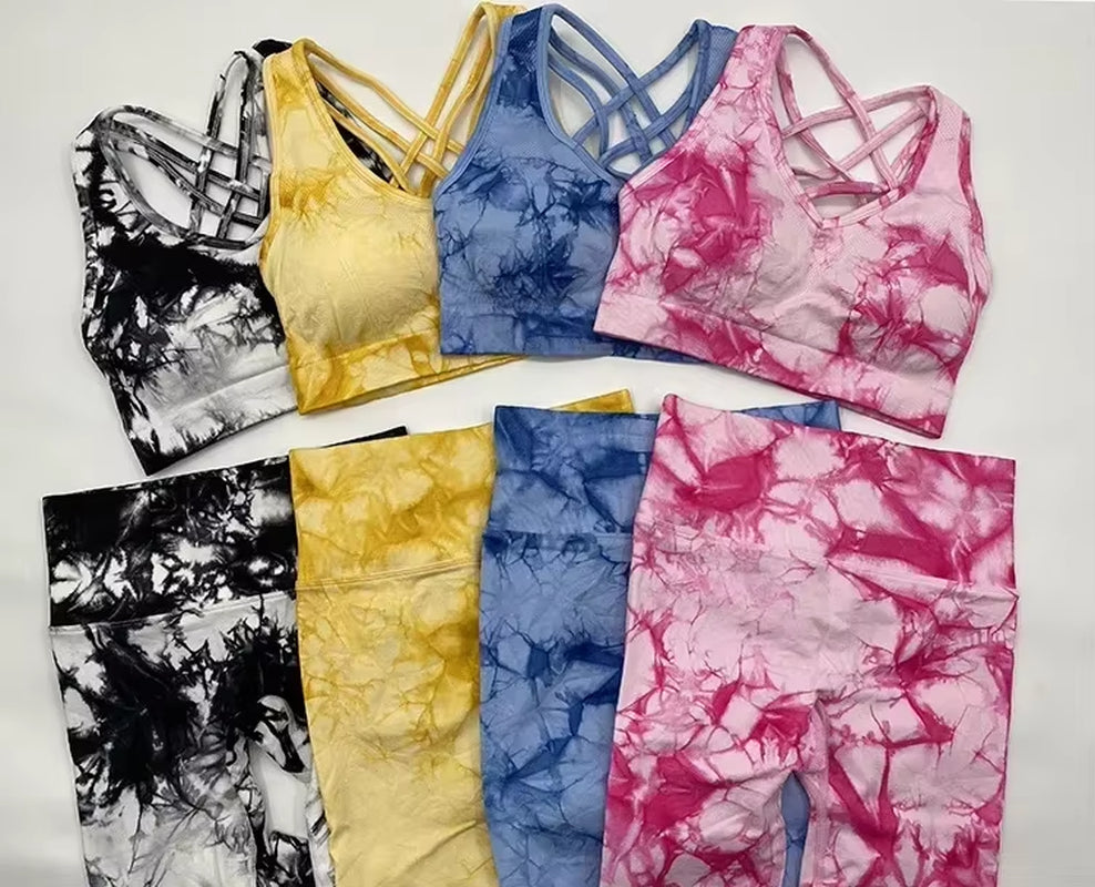 Tie Dye Pants Yoga Suit Sexy Sports Bra Vest Leggings Set Gym Sports Clothes Gym Clothing for Women Workout Set Cheap Sportswear