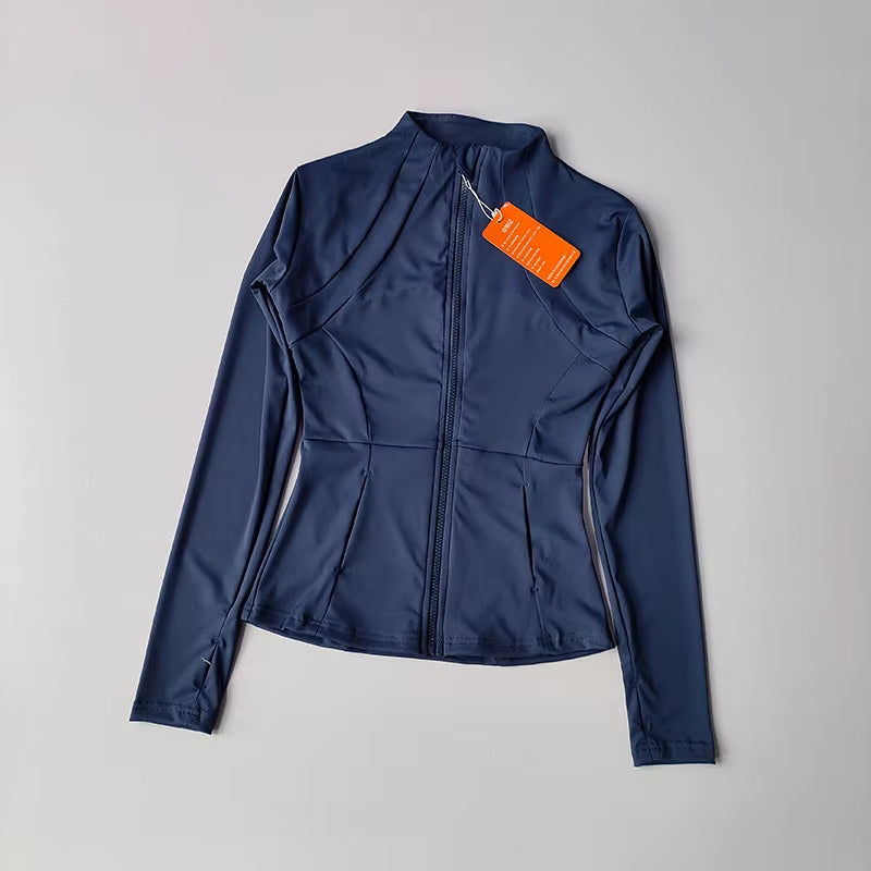 Outdoor Sports Long Sleeved Women Slim Yoga Clothes Quick Dry Zipper Cardigan Stand up Collar Jacket Running Fitness Jacket Top