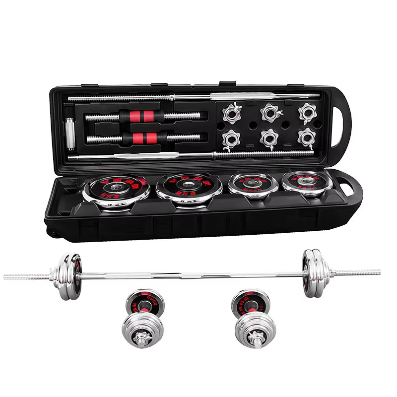 50Kg Adjustable Cast Iron Dumbbell Set, Red Chrome-Plated Adjustable Dumbbell Set with Box