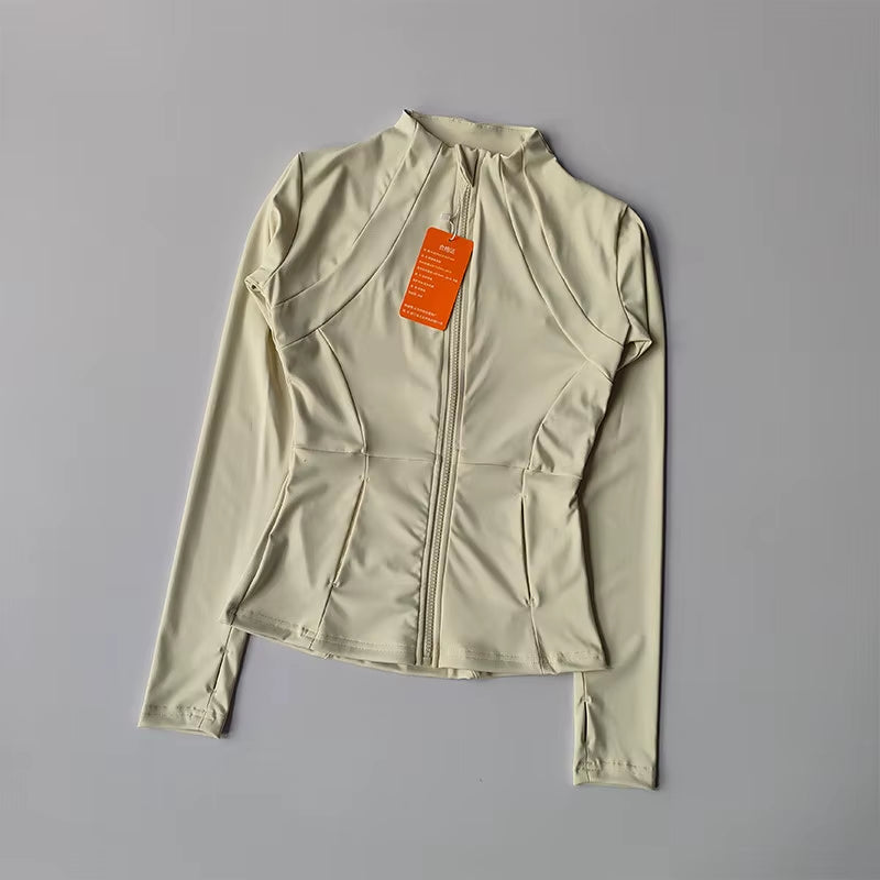 Outdoor Sports Long Sleeved Women Slim Yoga Clothes Quick Dry Zipper Cardigan Stand up Collar Jacket Running Fitness Jacket Top