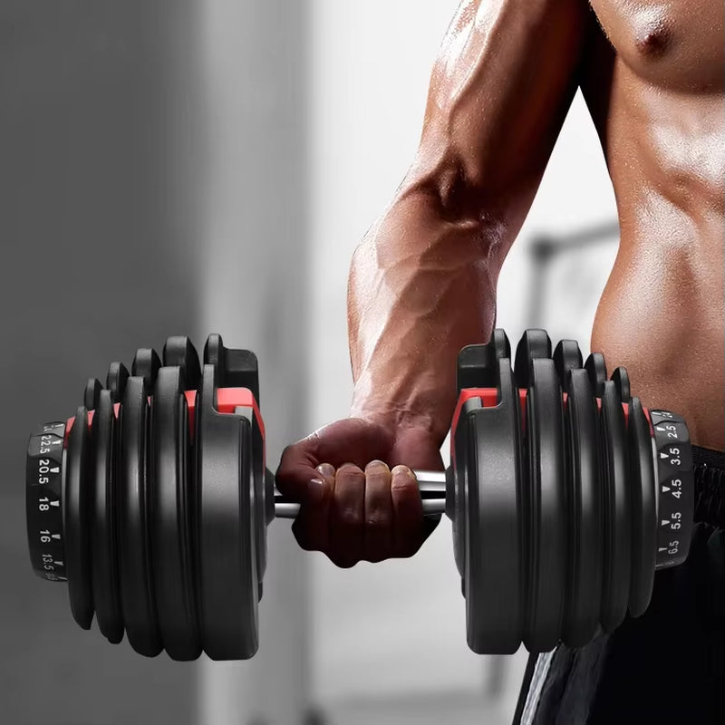 Set of 2 Unisex Automatic Quick-Adjust Dumbbells 24Kg Home Gym Fitness Equipment