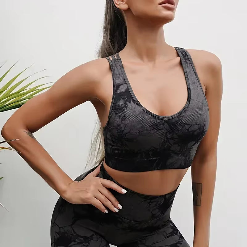 Tie Dye Pants Yoga Suit Sexy Sports Bra Vest Leggings Set Gym Sports Clothes Gym Clothing for Women Workout Set Cheap Sportswear