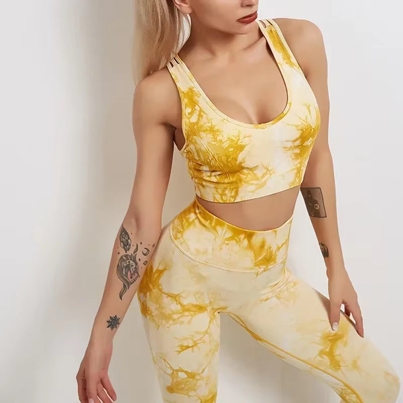 Tie Dye Pants Yoga Suit Sexy Sports Bra Vest Leggings Set Gym Sports Clothes Gym Clothing for Women Workout Set Cheap Sportswear