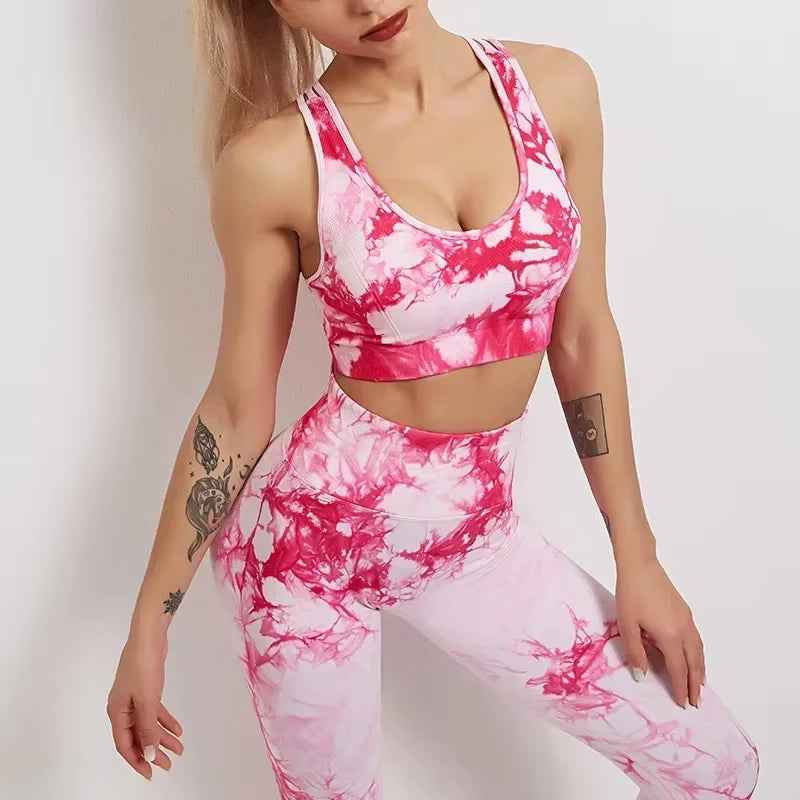 Tie Dye Pants Yoga Suit Sexy Sports Bra Vest Leggings Set Gym Sports Clothes Gym Clothing for Women Workout Set Cheap Sportswear