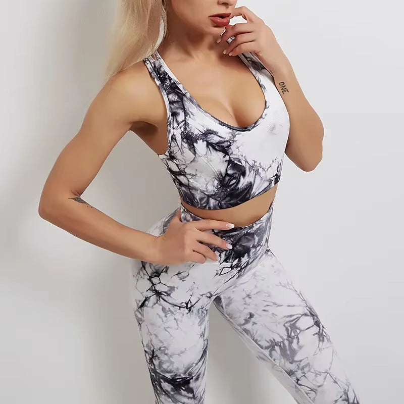 Tie Dye Pants Yoga Suit Sexy Sports Bra Vest Leggings Set Gym Sports Clothes Gym Clothing for Women Workout Set Cheap Sportswear
