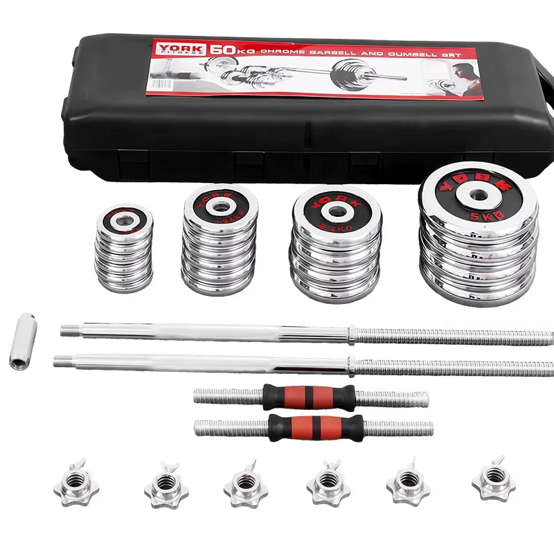 50Kg Adjustable Cast Iron Dumbbell Set, Red Chrome-Plated Adjustable Dumbbell Set with Box