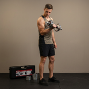 Red chrome adjustable cast iron dumbbell set
