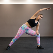 Women's pink tropical floral print fleece-lined leggings