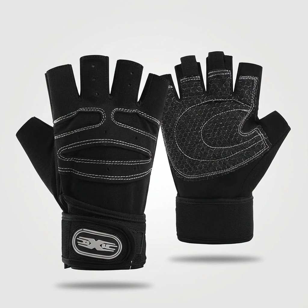 Half-finger workout gloves with wrist wrap - product view