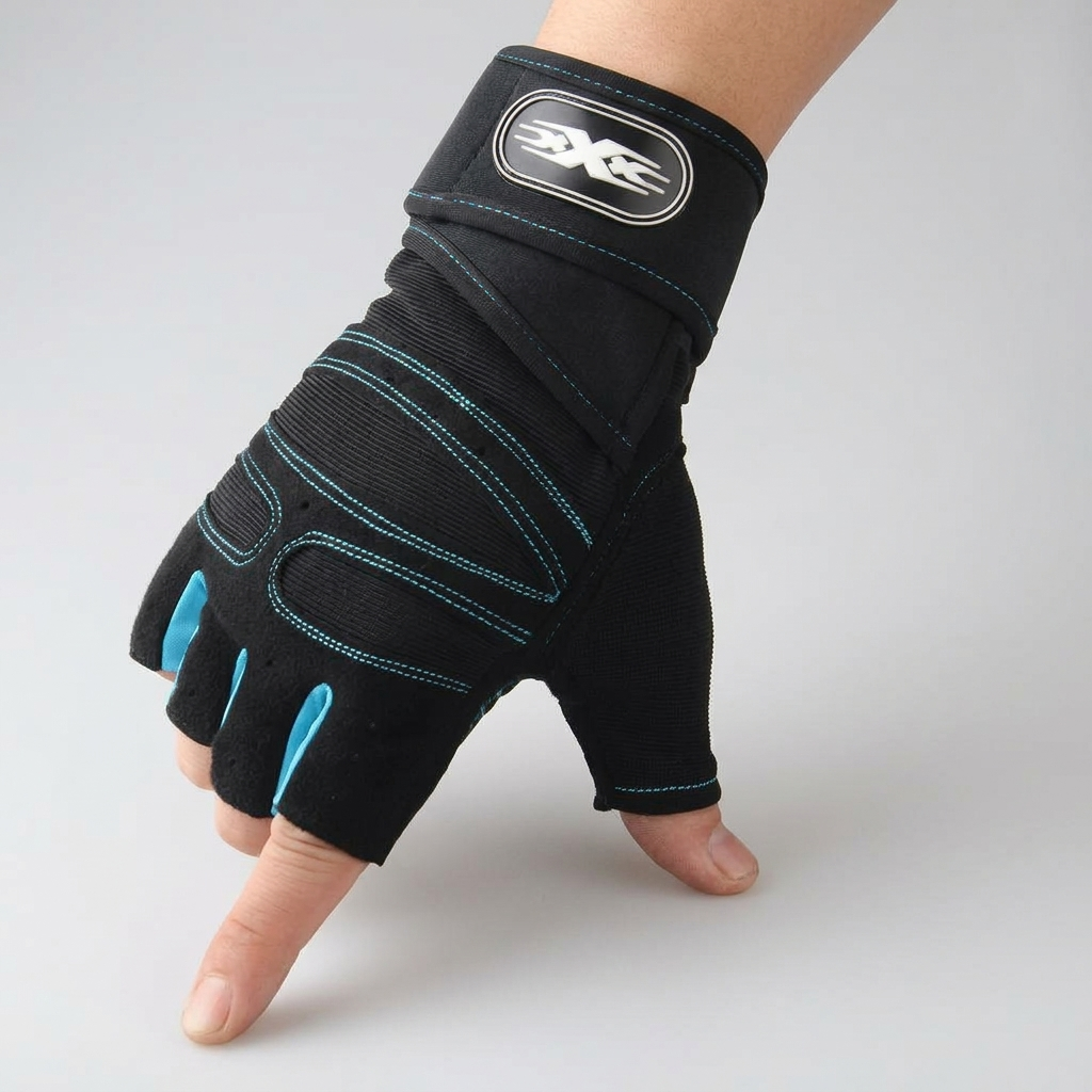 Weight lifting gym gloves with wristband - detail view